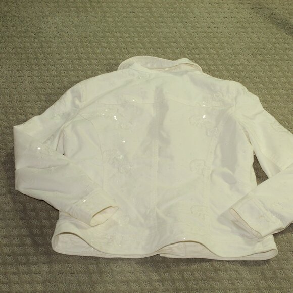 Julie Mitchell Urban Collection Size 8 Cream Embroidered and Sequin Denim Jacket - Picture 2 of 6